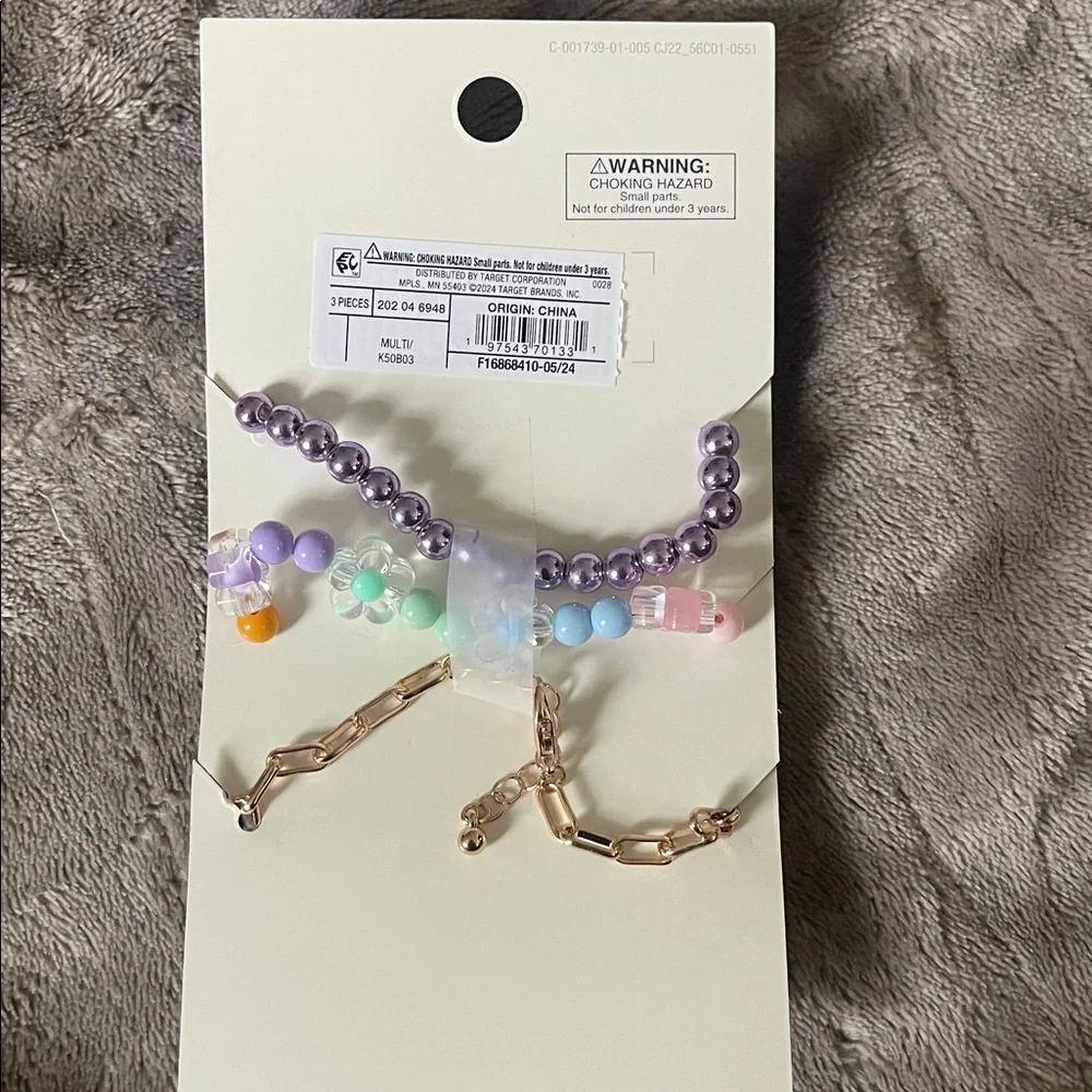 Cat & Jack Kids' Purple and Pink Charm Bracelet Set